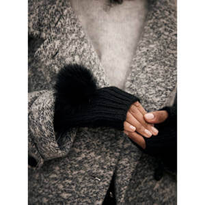 Mint Velvet Black Faux Fur Pom Pom Hand Warmers